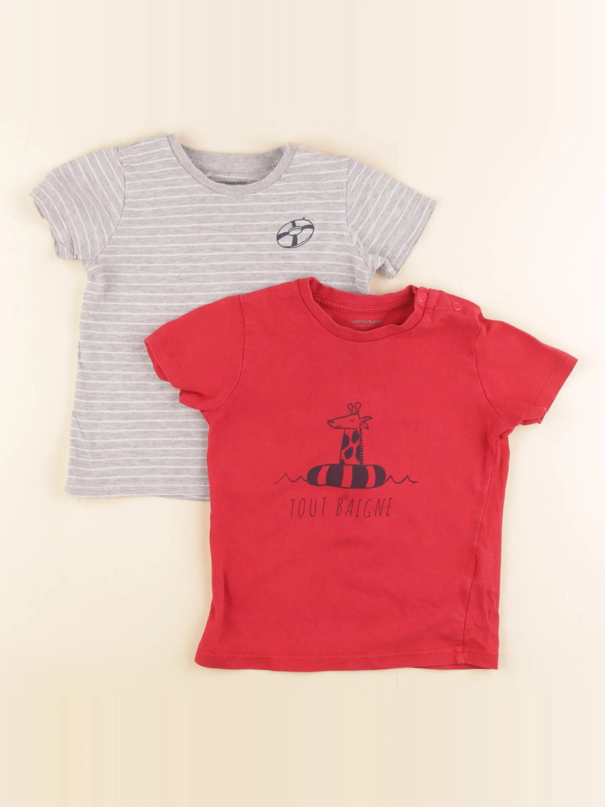 Vertbaudet - lot de 2 tee-shirts gris, rouge - 3 ans
