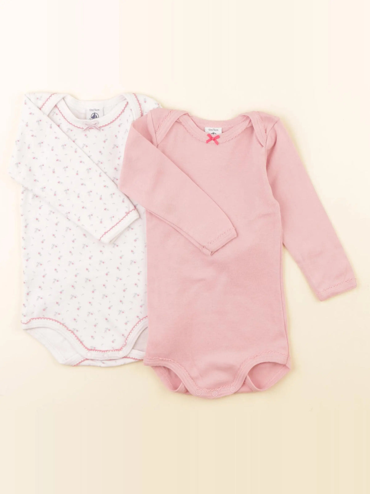Petit Bateau - lot de 2 bodies en coton rose - 12 mois