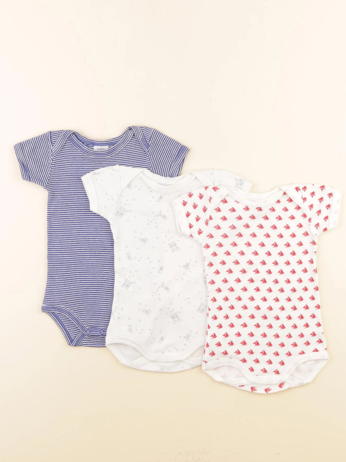 Petit Bateau - lot de 3 bodies en coton bleu, rouge - 3 mois