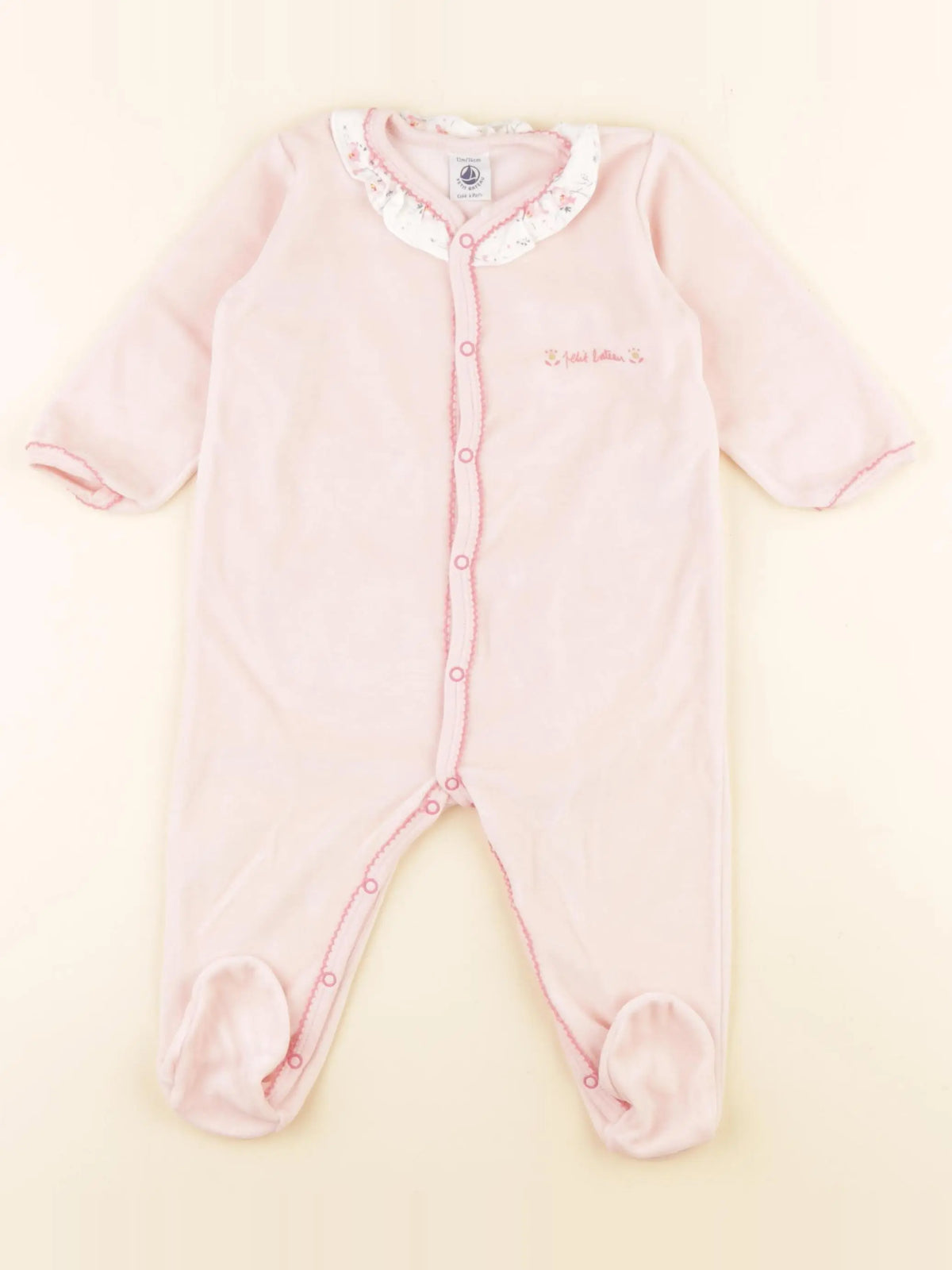 Petit Bateau - pyjama velours rose - 12 mois