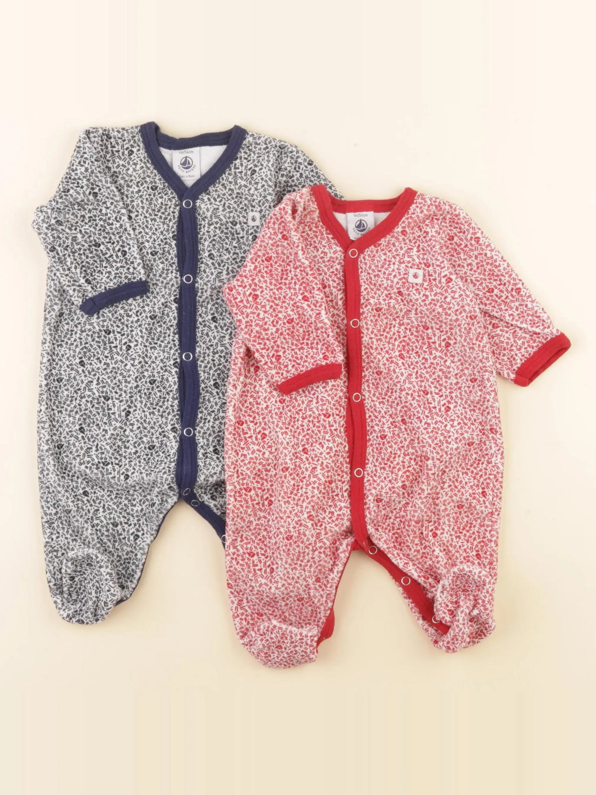 Petit Bateau - pyjama velours bleu, rouge - 1 mois