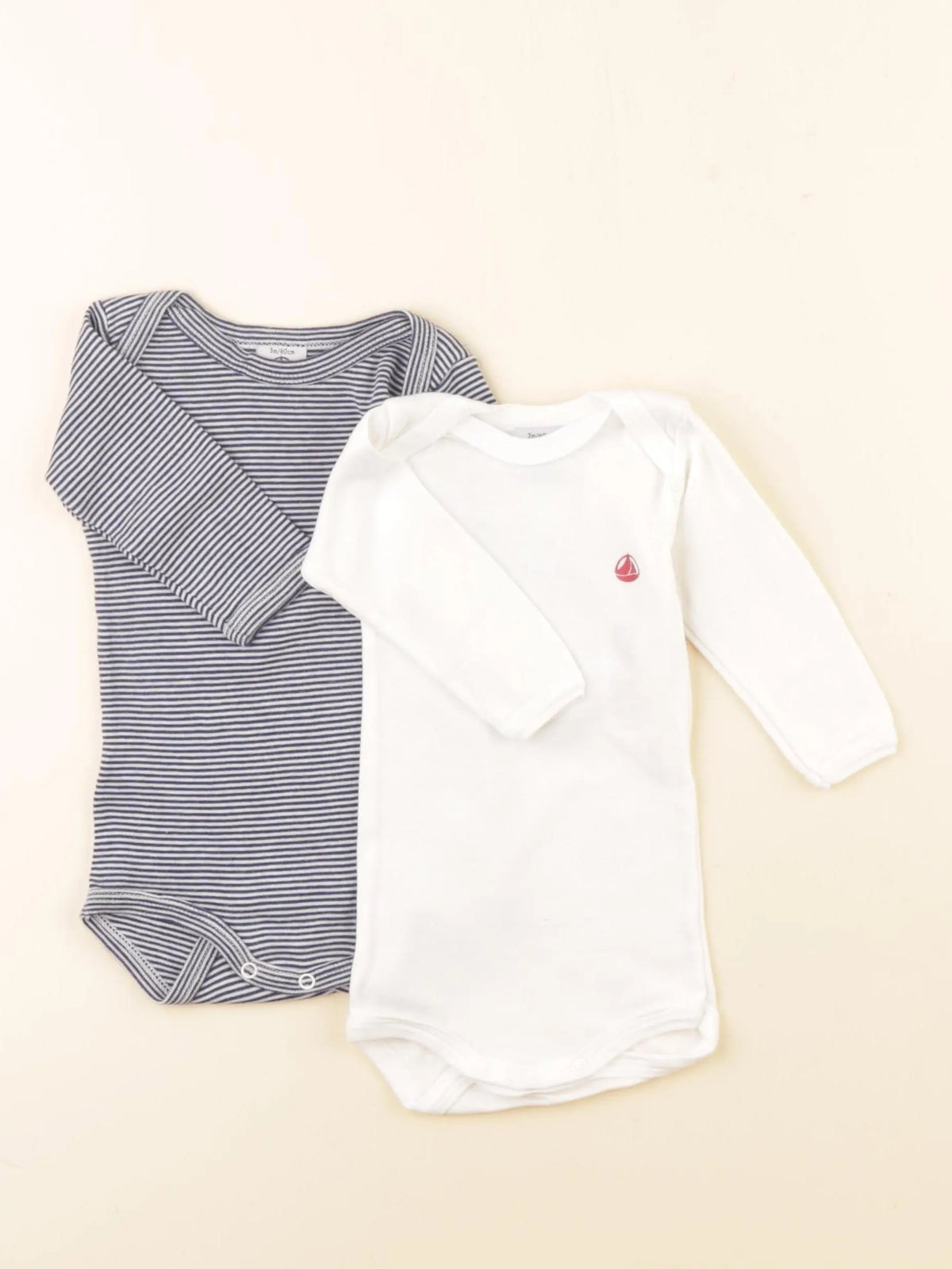 Petit Bateau - lot de 2 bodies en coton bleu, blanc - 3 mois