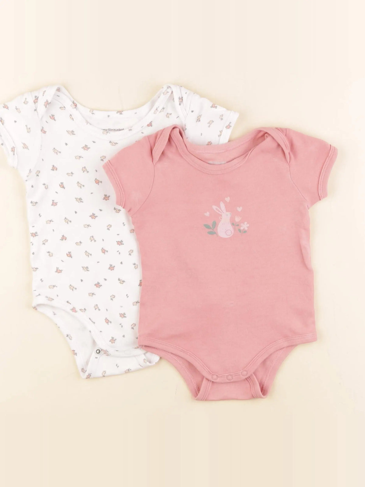 Vertbaudet - lot de 2 bodies en coton rose, blanc - 12 mois