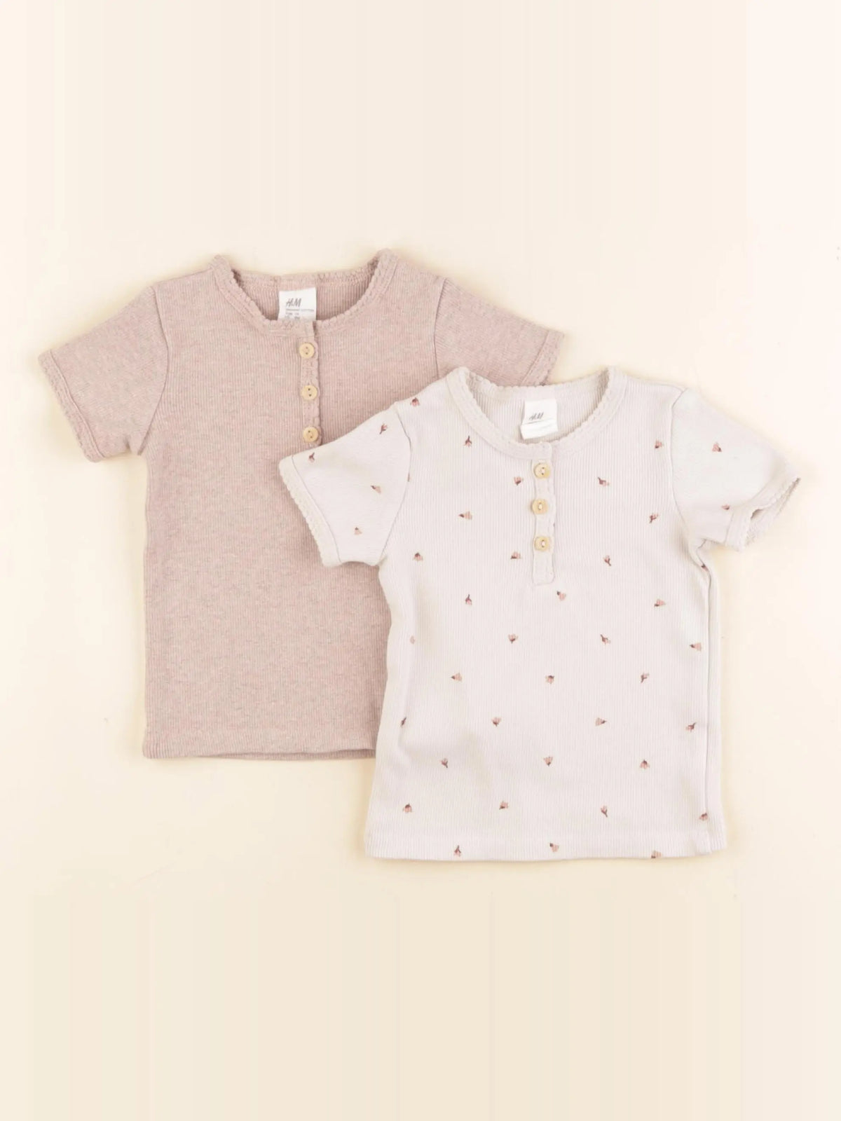 H&M - lot de 2 maillots de corps beige, marron - 9 mois