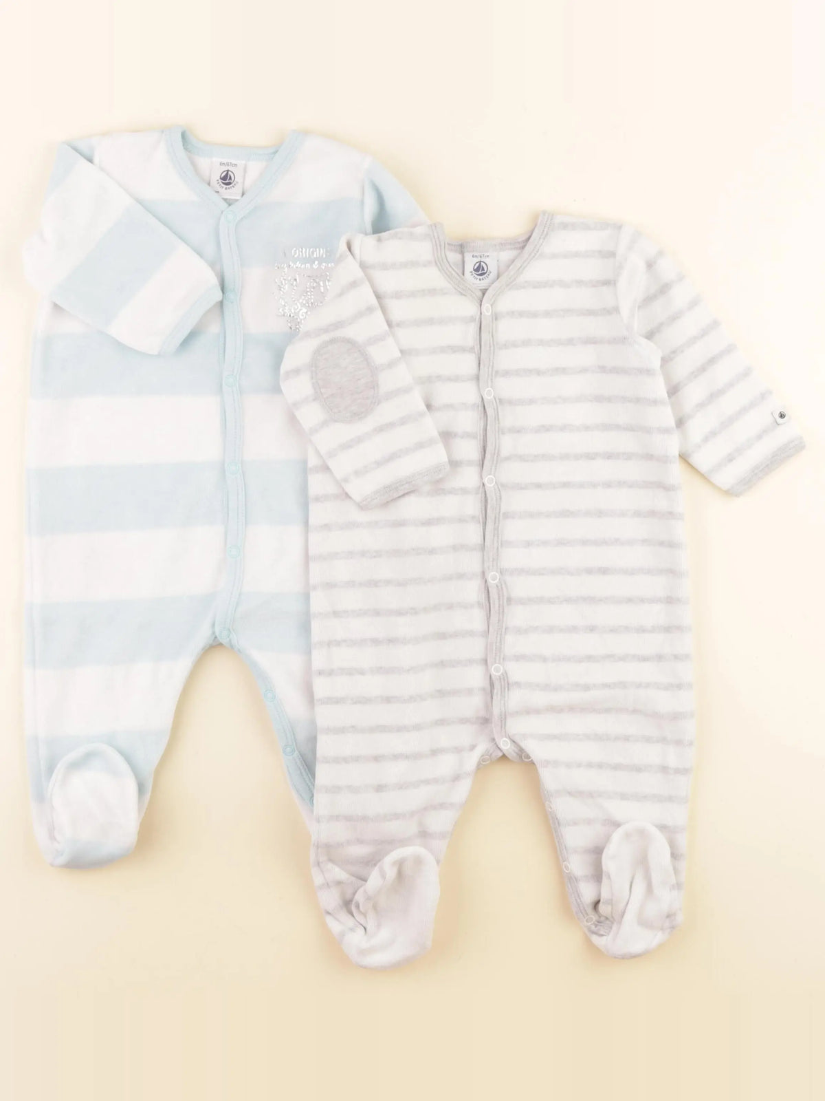 Petit Bateau - lot de 2 pyjamas coton gris, bleu - 6 mois