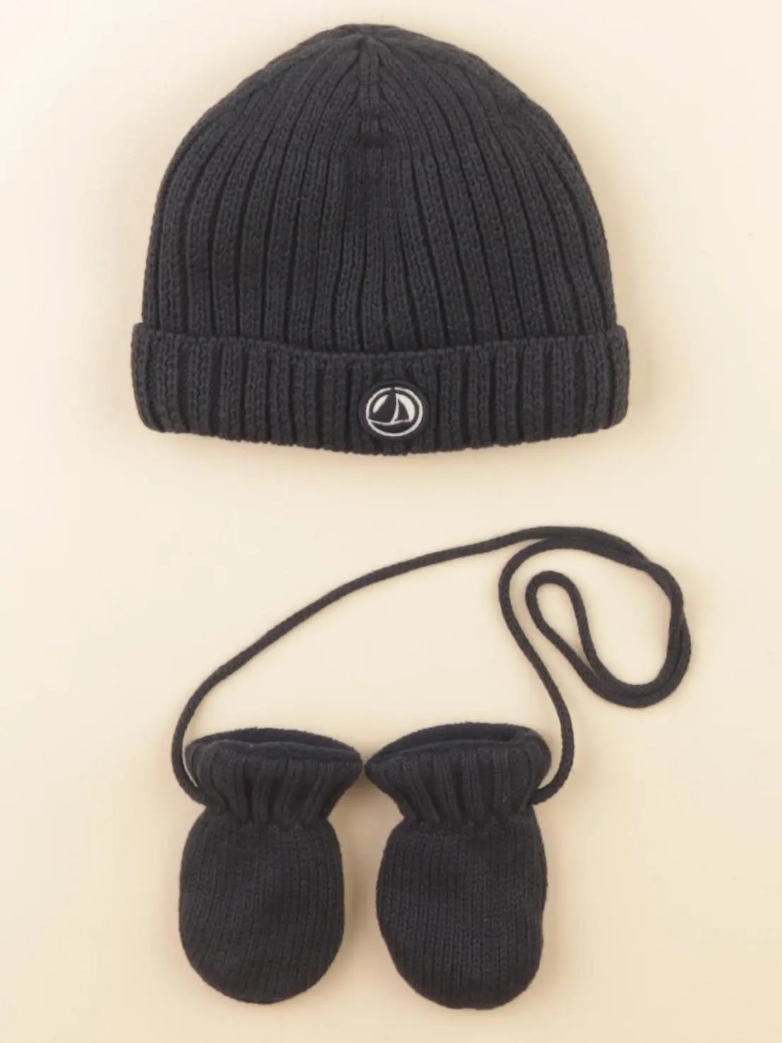Petit Bateau - ensemble bonnet/moufles bleu - 3/6 mois