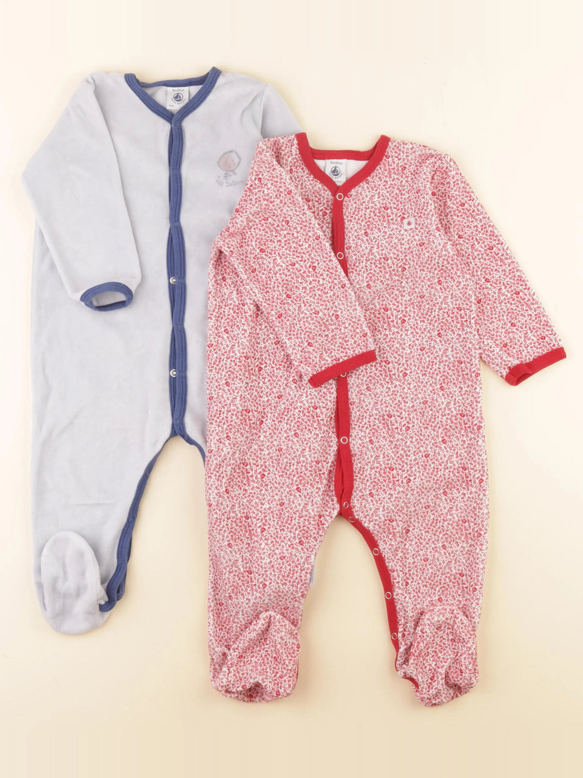 Petit Bateau - lot de 2 pyjamas velours bleu, rouge - 18 mois