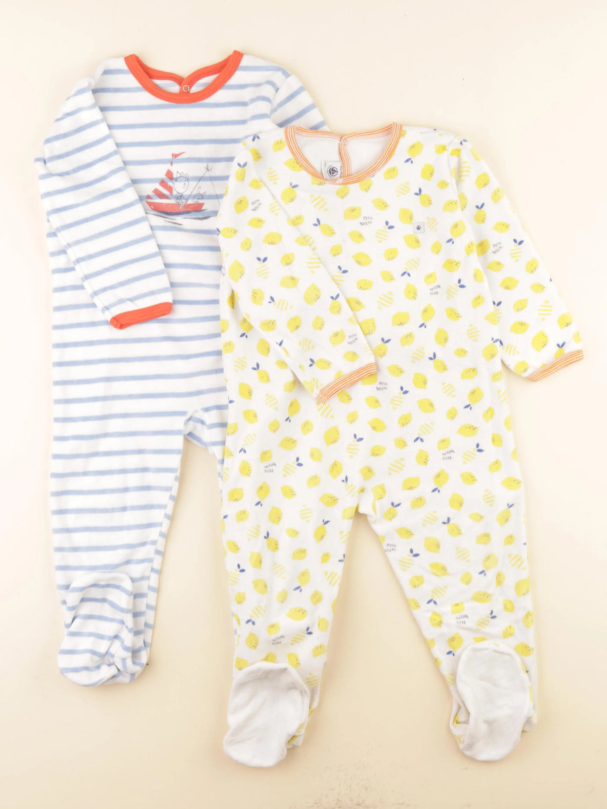 Petit Bateau - lot de 2 pyjamas velours bleu, jaune - 36 mois