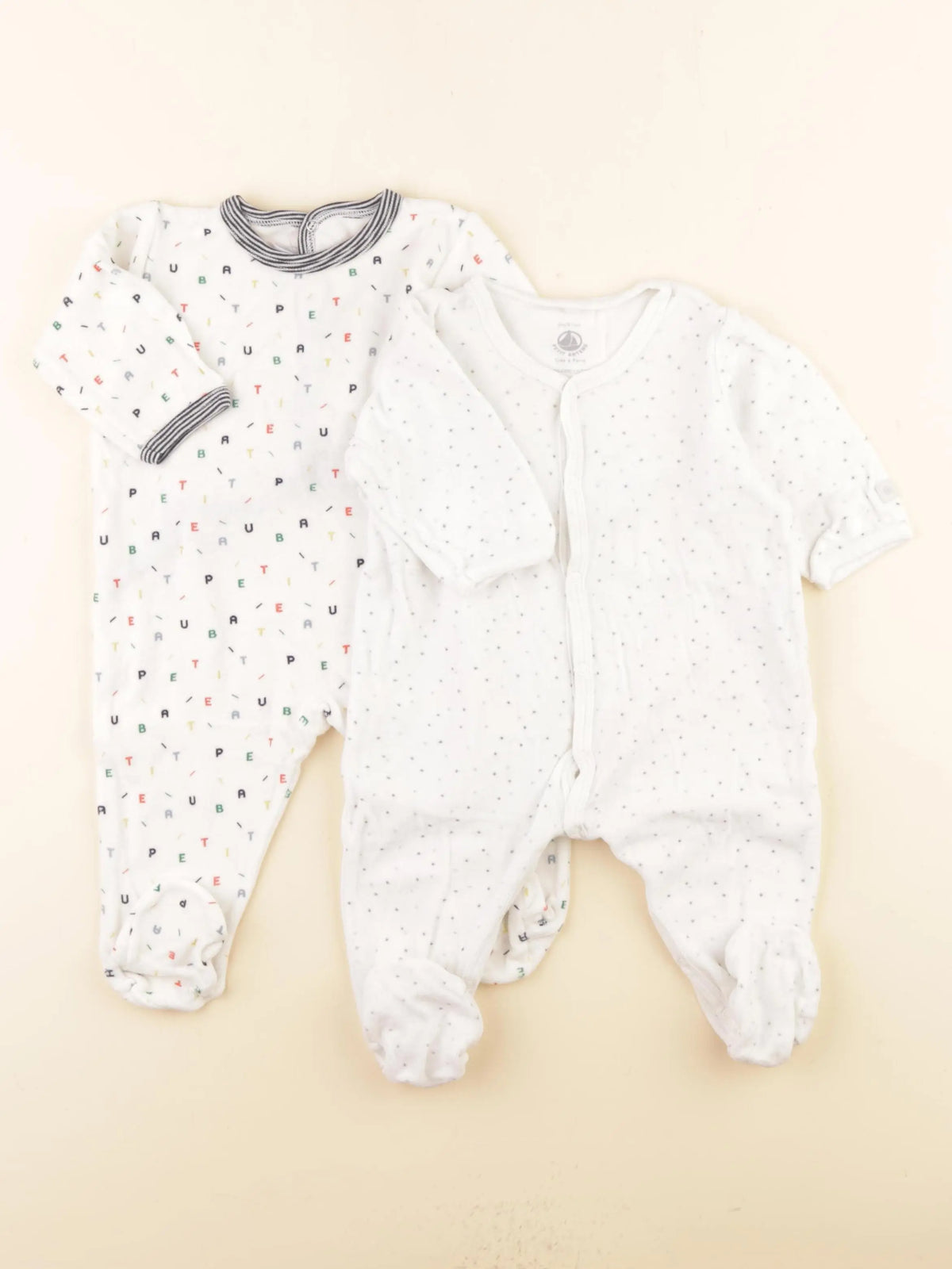 Petit Bateau - lot de 2 pyjamas velours bleu, gris - 6 mois