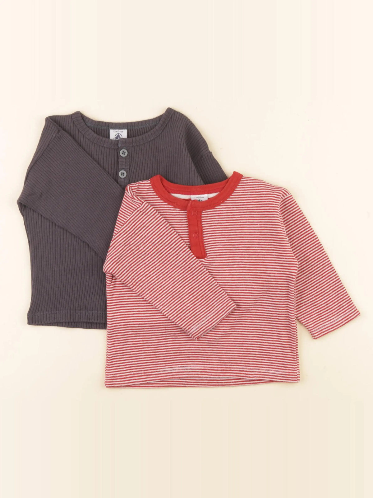 Petit Bateau - lot de 2 tee-shirts rouge, gris - 12 mois