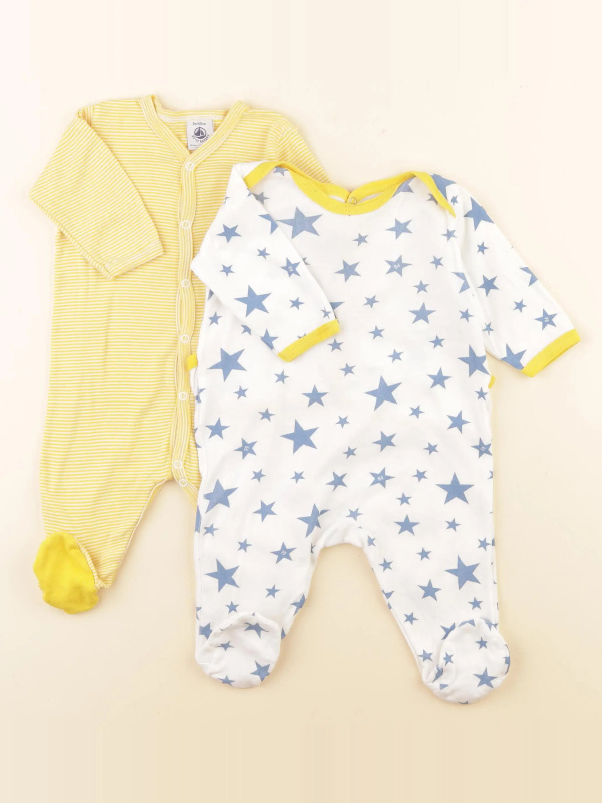 Petit Bateau - lot de 2 pyjamas coton jaune, bleu - 3 mois