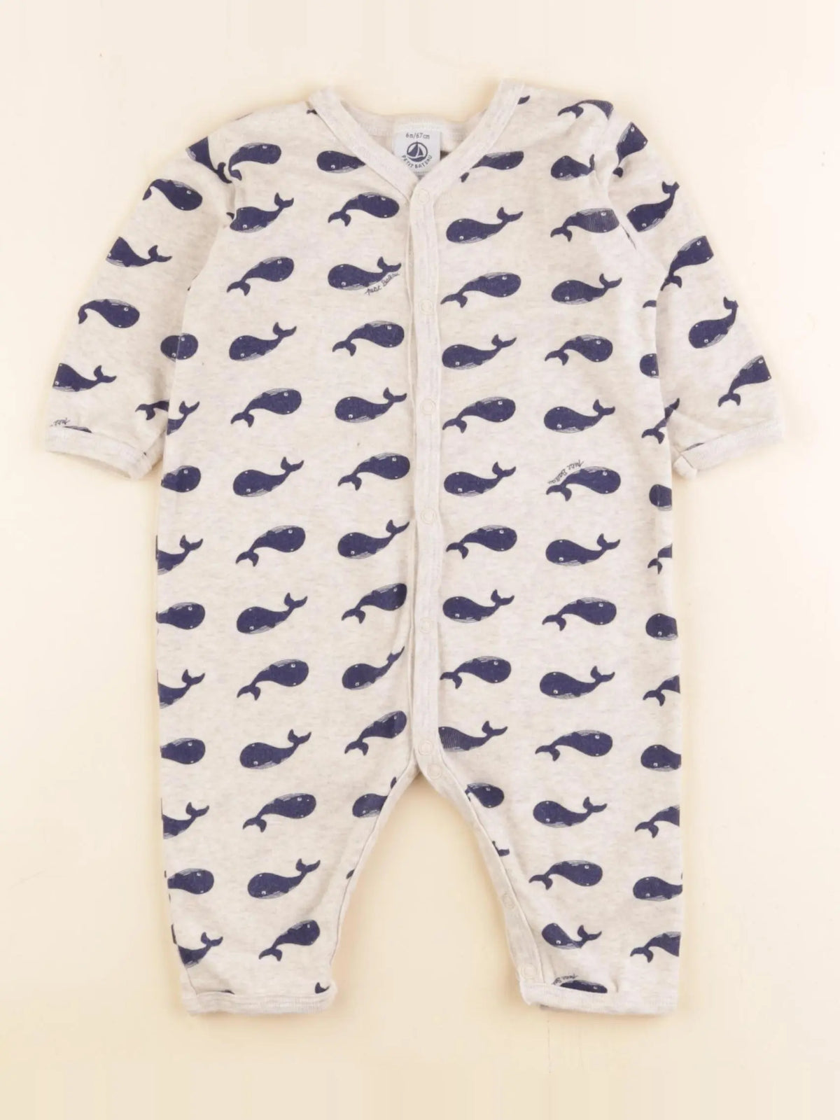 Petit Bateau - pyjama coton bleu, gris - 6 mois