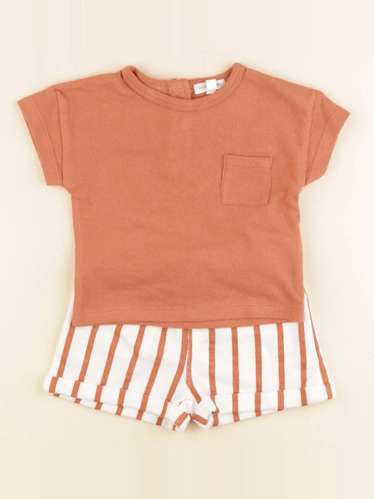 Vertbaudet - ensemble blanc, marron - 6 mois