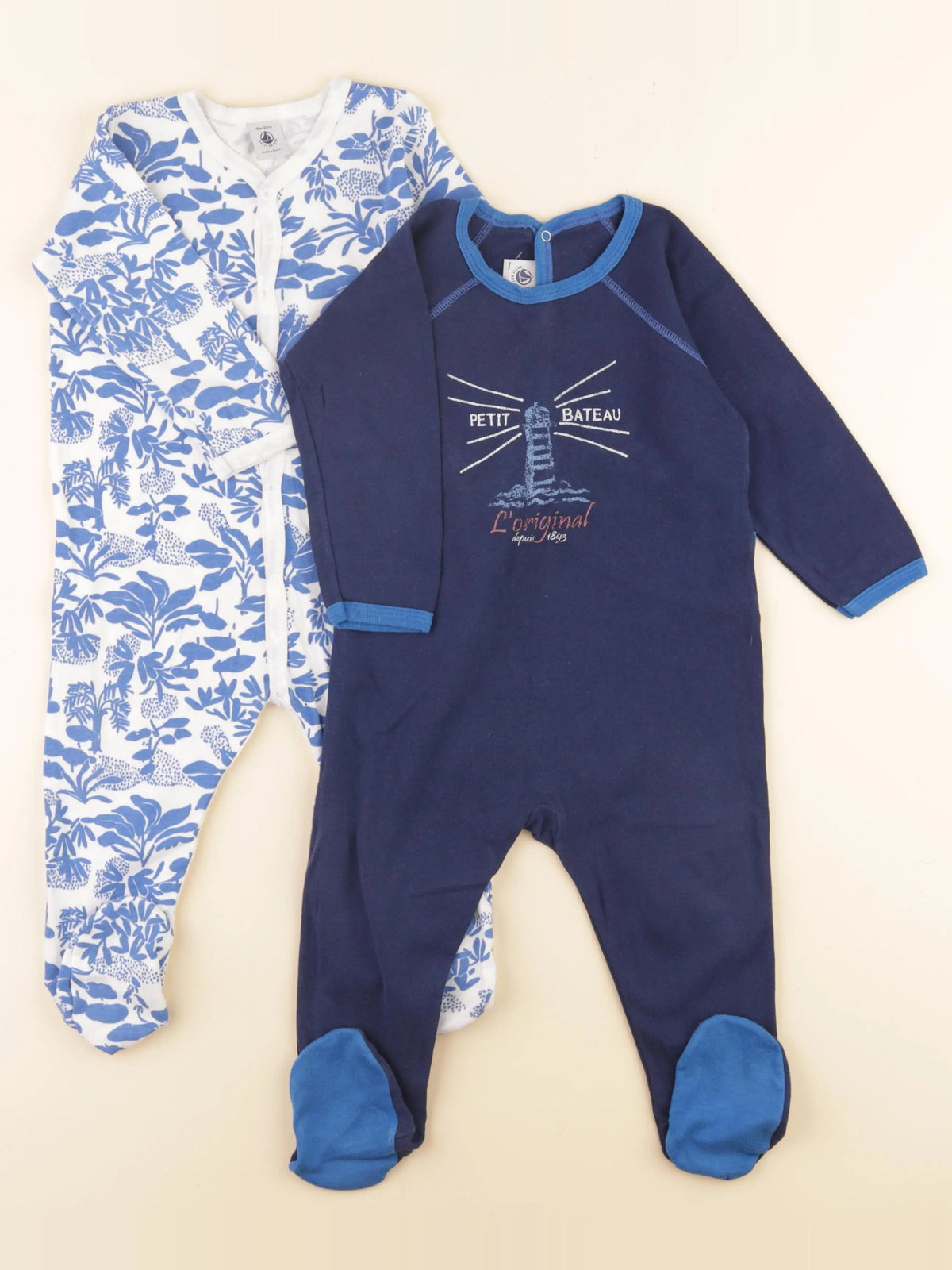 Petit Bateau - lot de 2 pyjamas coton bleu - 18 mois