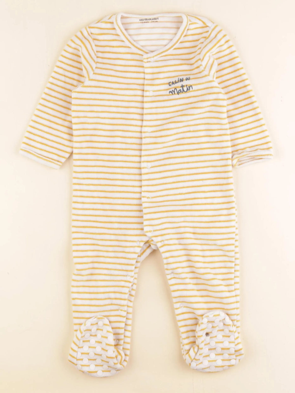 Vertbaudet - pyjama velours blanc, jaune - 12 mois