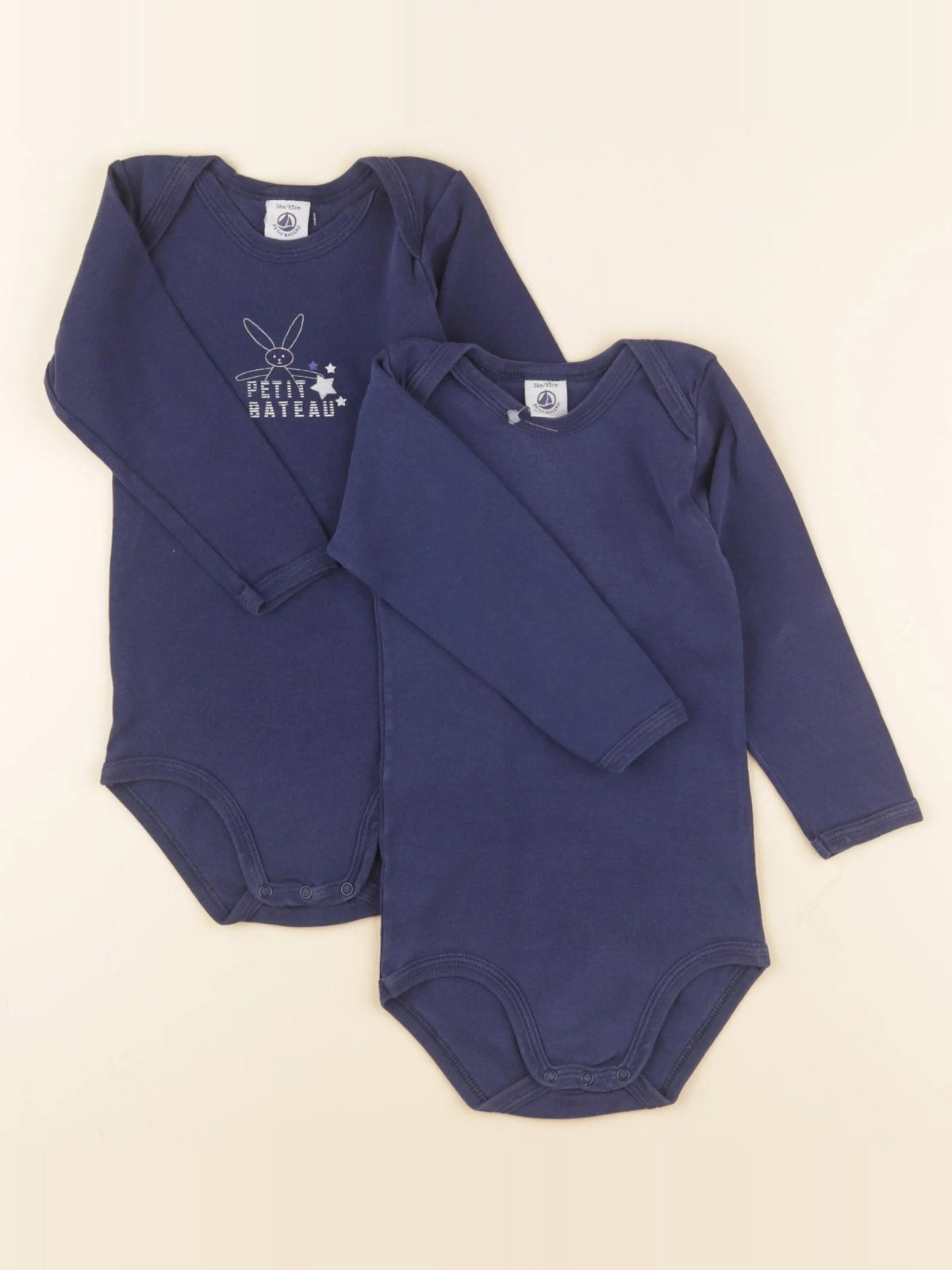 Petit Bateau - lot de 2 bodies en coton bleu - 36 mois