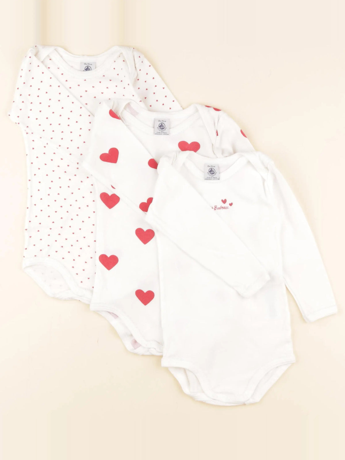 Petit Bateau - lot de 3 bodies en coton blanc - 18 mois