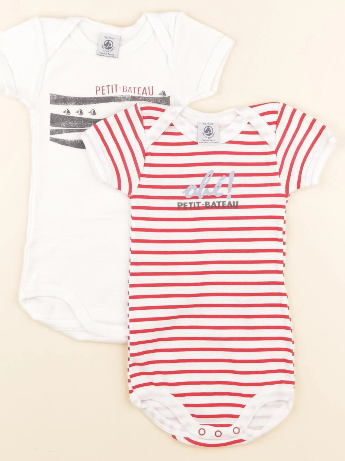 Petit Bateau - lot de 2 bodies en coton blanc - 9 mois