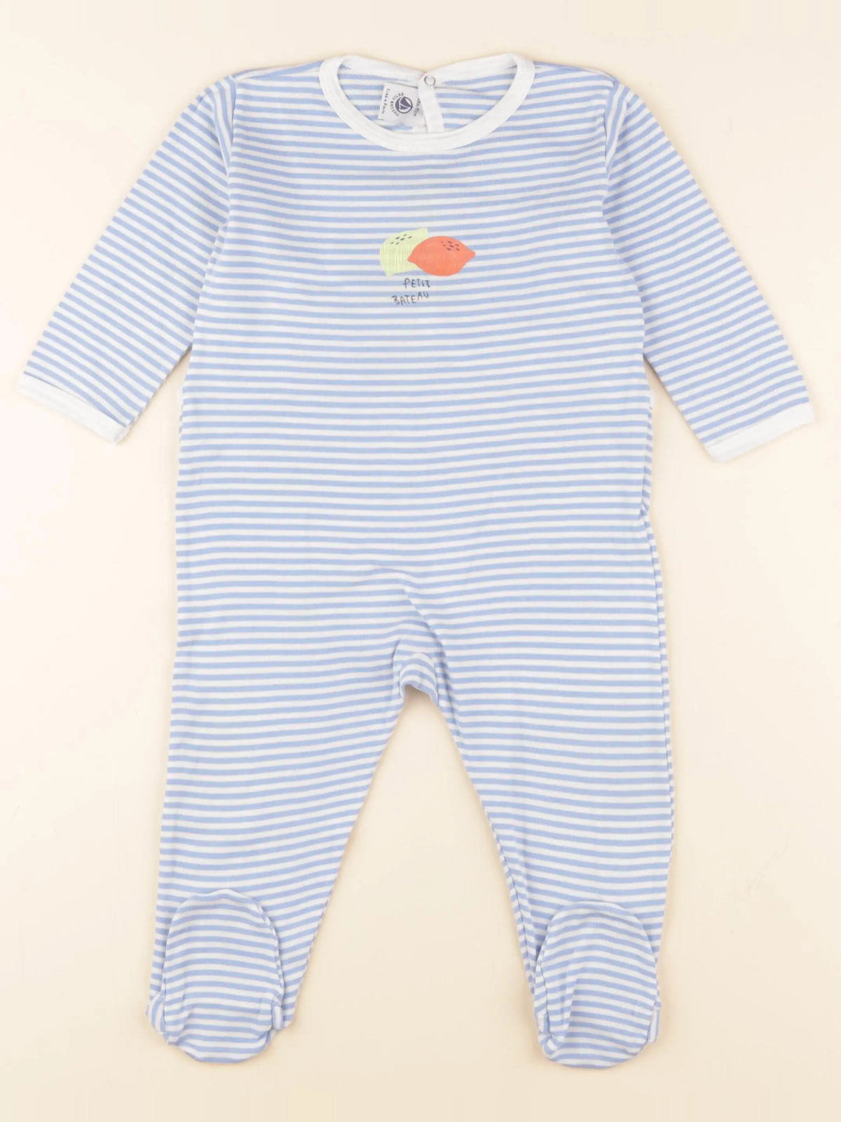 Petit Bateau - pyjama coton blanc, bleu - 18 mois