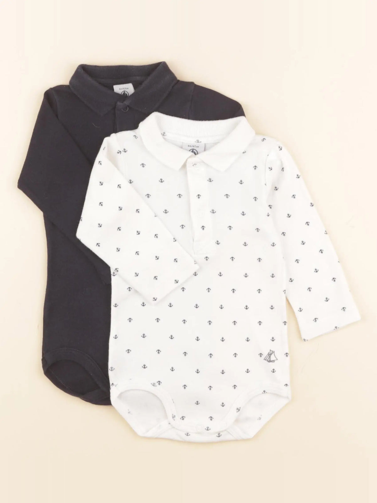 Petit Bateau - lot de 2 bodies en coton blanc, bleu - 6 mois