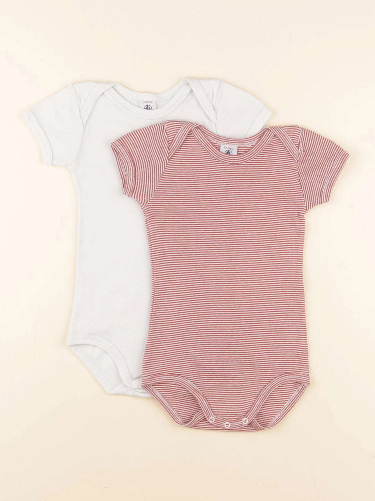 Petit Bateau - lot de 2 bodies en coton blanc, rouge - 24 mois