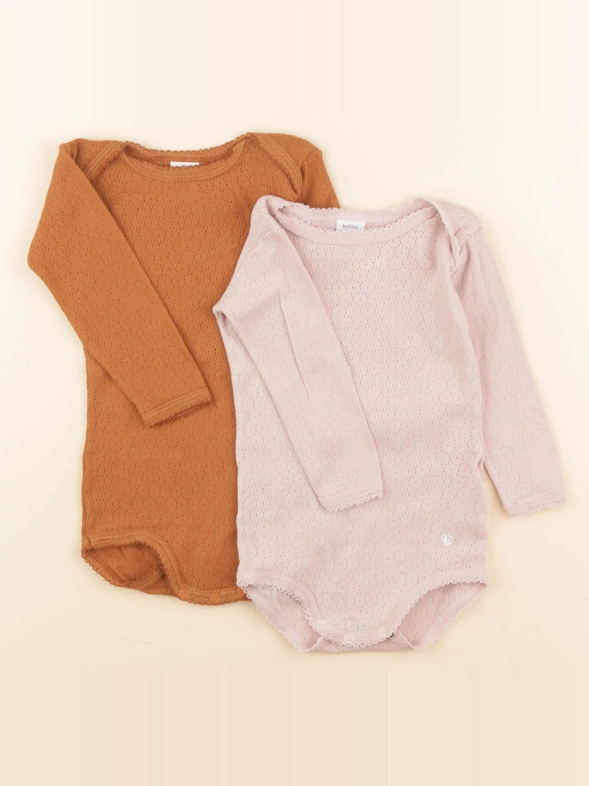 Petit Bateau - lot de 2 bodies en coton marron, rose - 6 mois