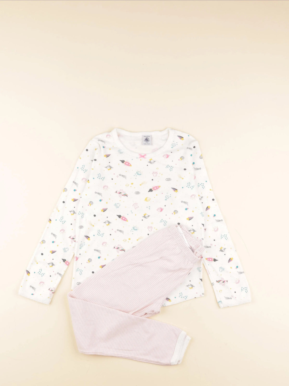 Petit Bateau - pyjama coton blanc, rose - 8 ans