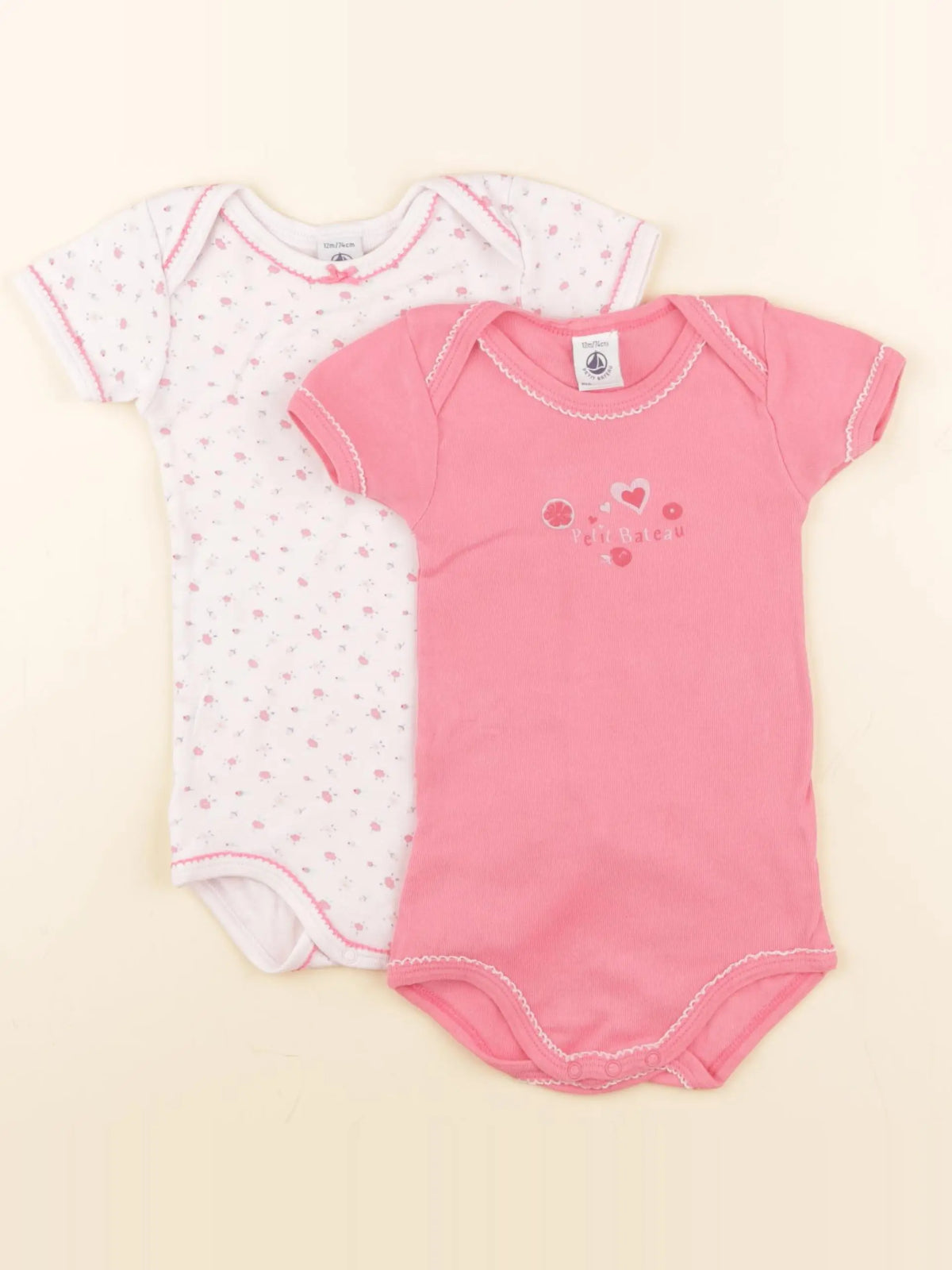 Petit Bateau - lot de 2 bodies en coton rose - 12 mois
