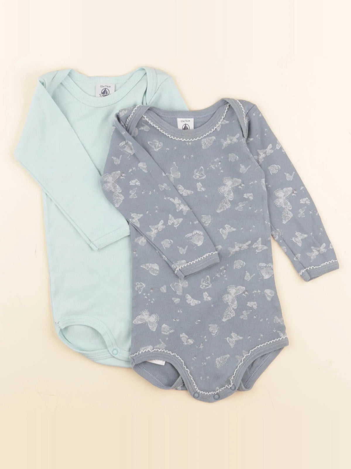 Petit Bateau - lot de 2 bodies en coton bleu - 12 mois