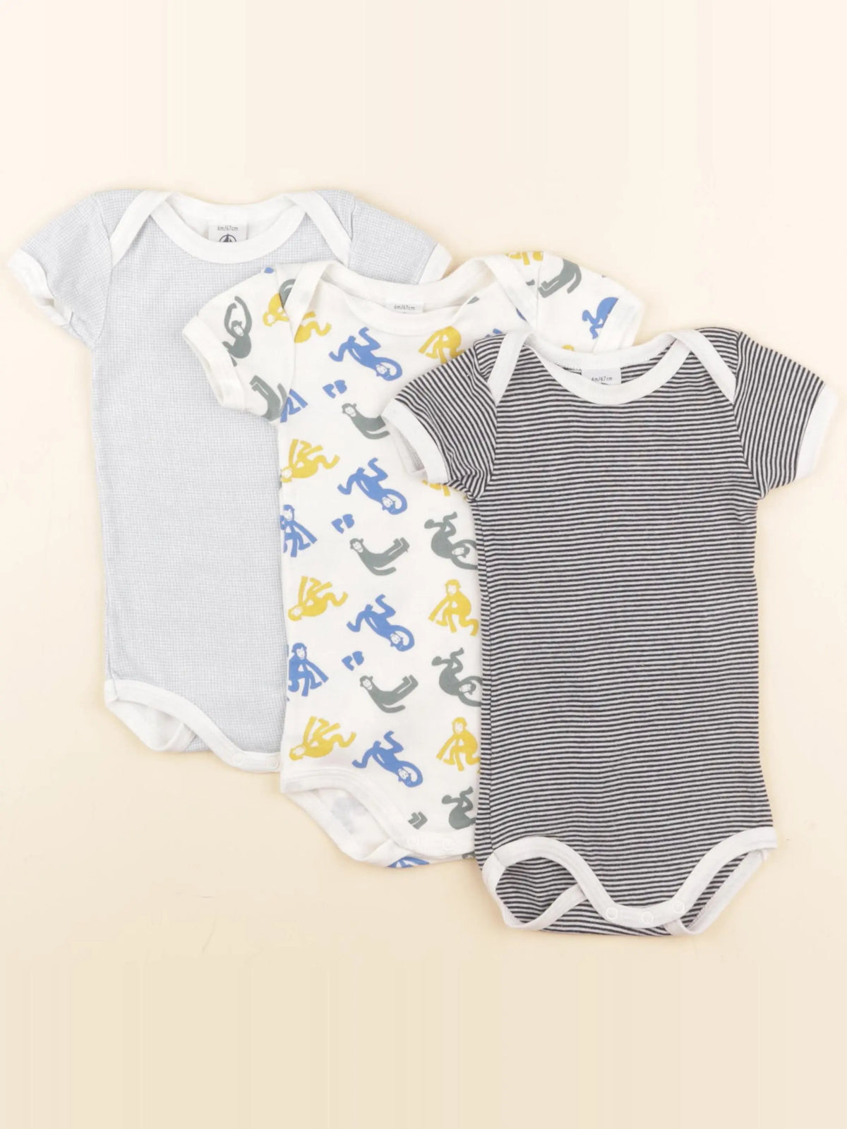 Petit Bateau - lot de 3 bodies en coton bleu - 6 mois