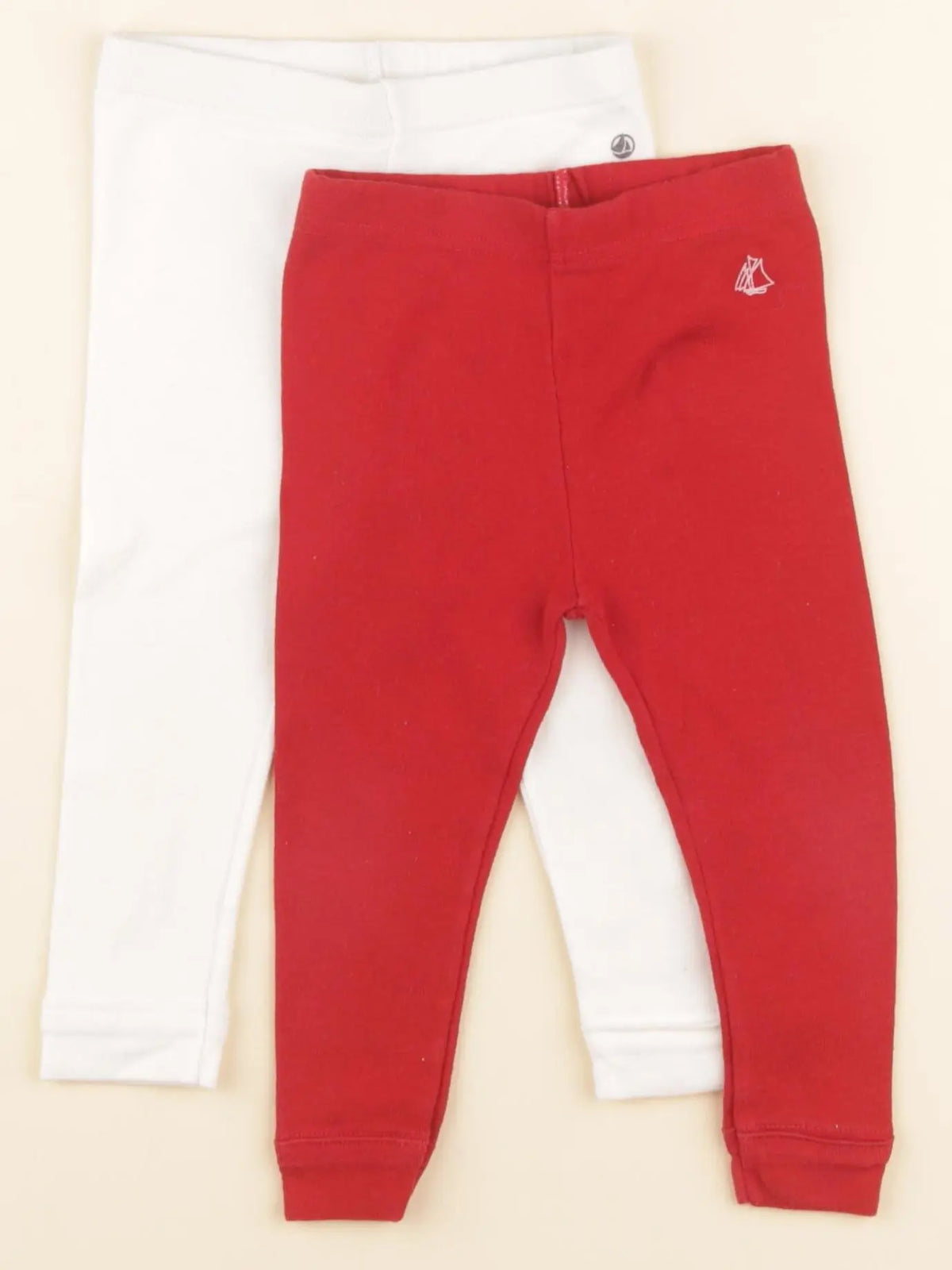 Petit Bateau - lot de 2 leggings blanc, rouge - 12 mois