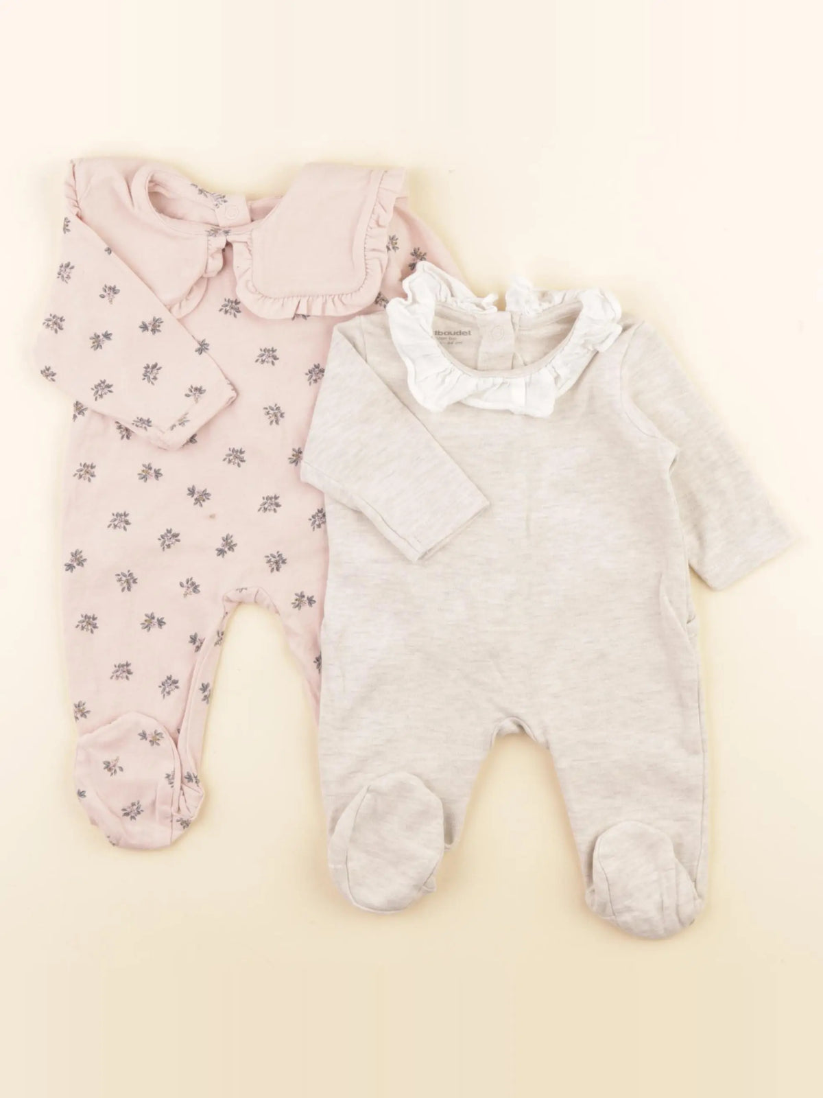 Vertbaudet - lot de 2 pyjamas coton beige, rose - 1 mois
