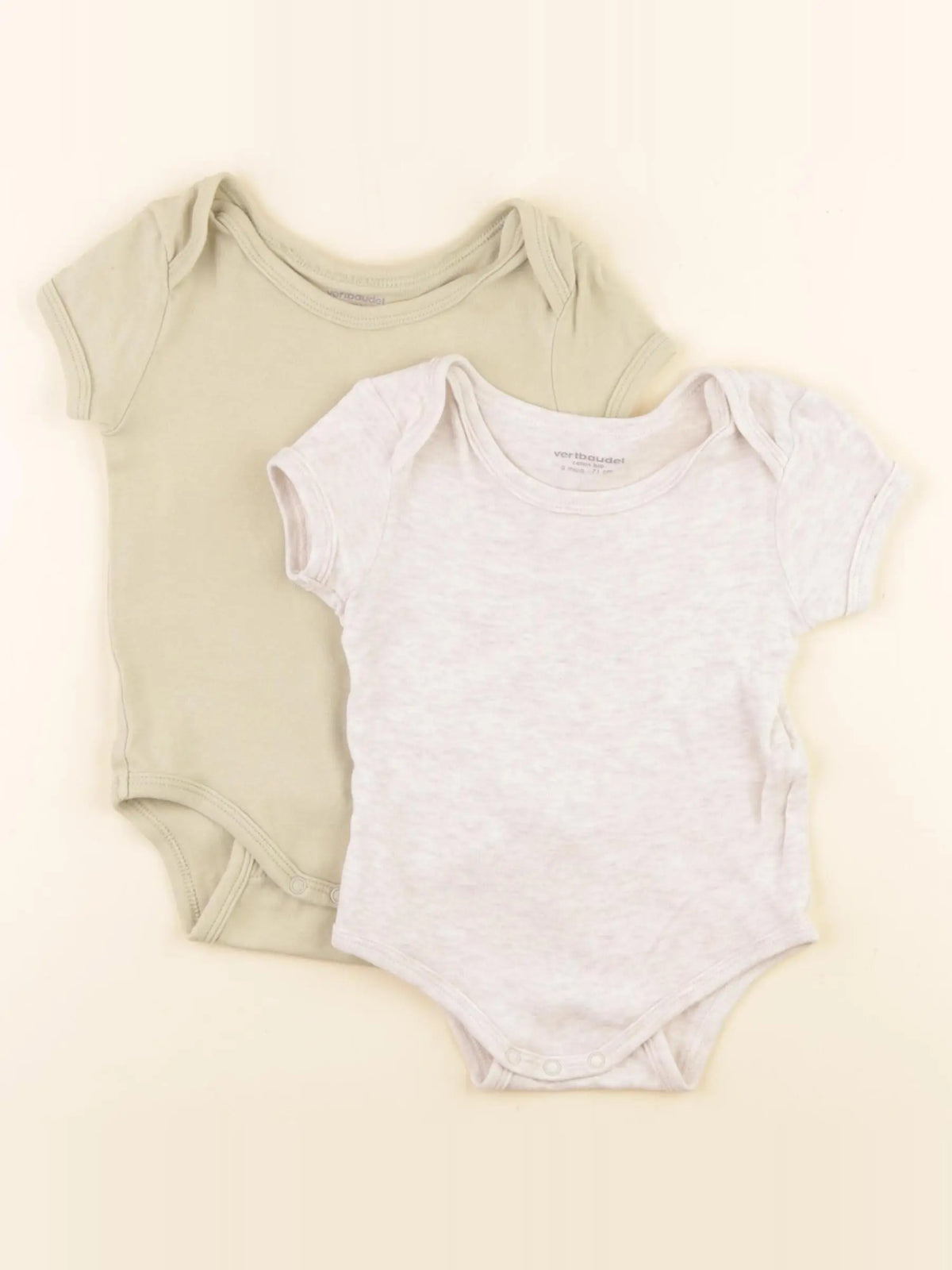 Vertbaudet - lot de 2 bodies en coton beige - 9 mois