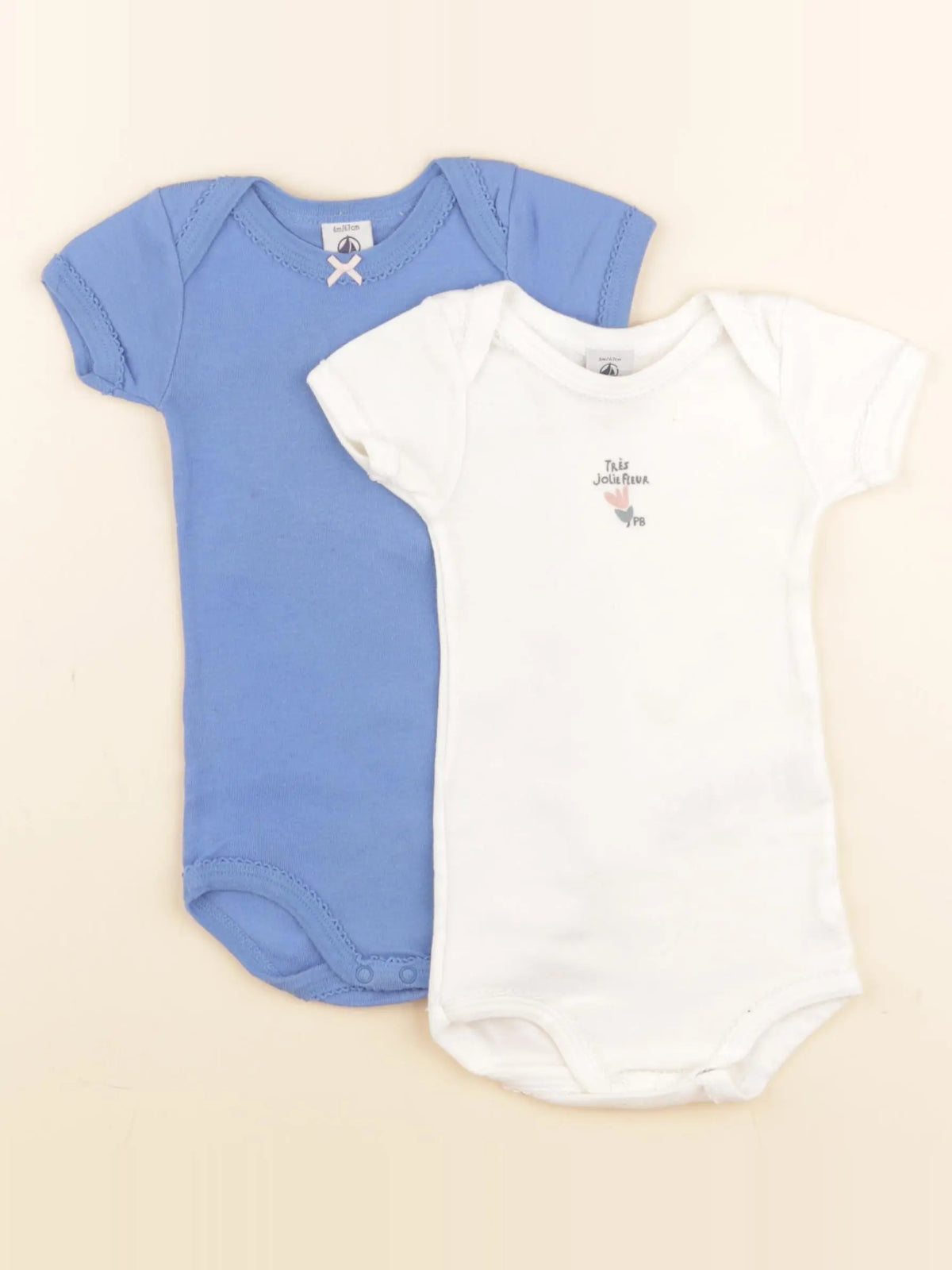 Petit Bateau - lot de 2 bodies en coton bleu, blanc - 6 mois
