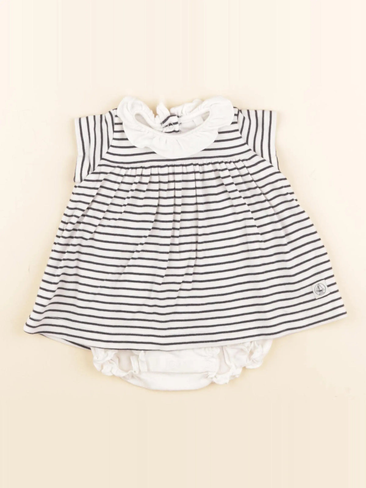 Petit Bateau - body robe blanc, bleu - 3 mois