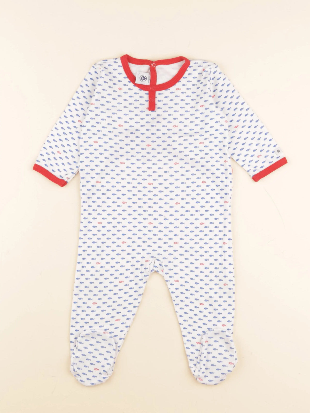 Petit Bateau - pyjama coton blanc, bleu - 12 mois