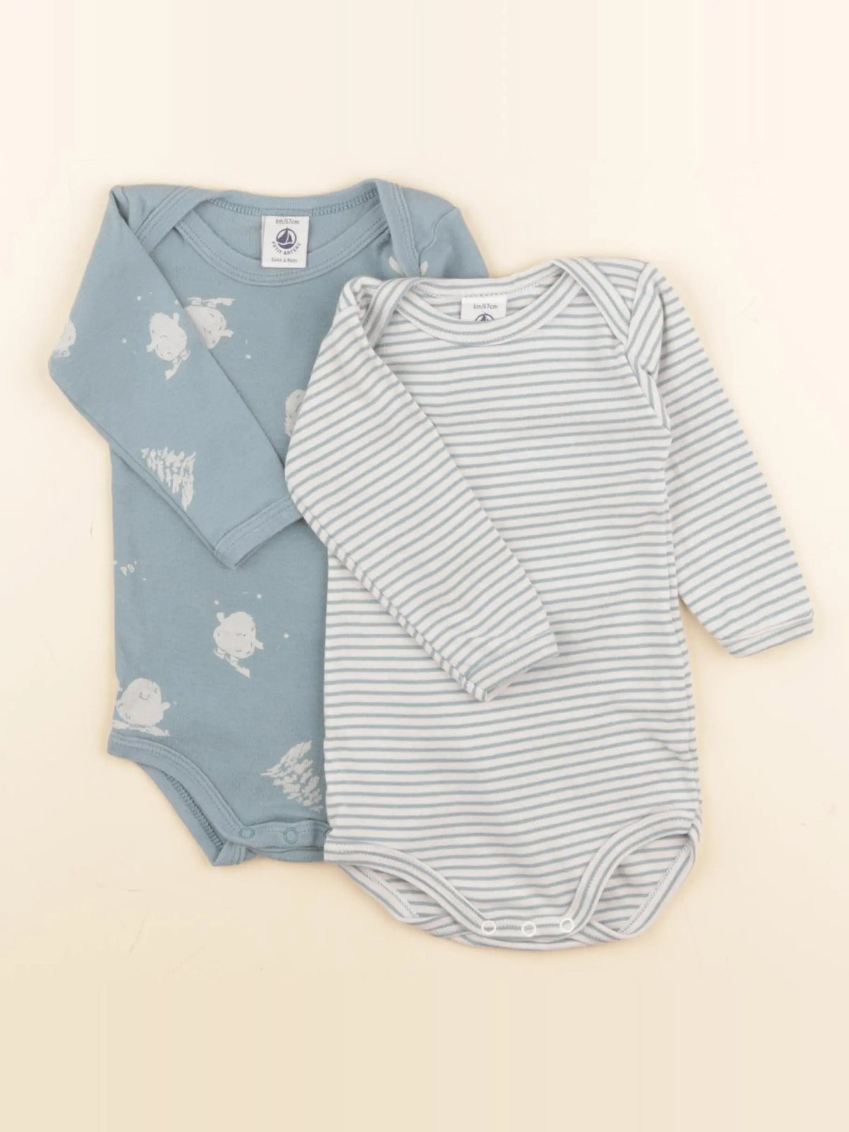 Petit Bateau - lot de 2 bodies en coton bleu - 6 mois