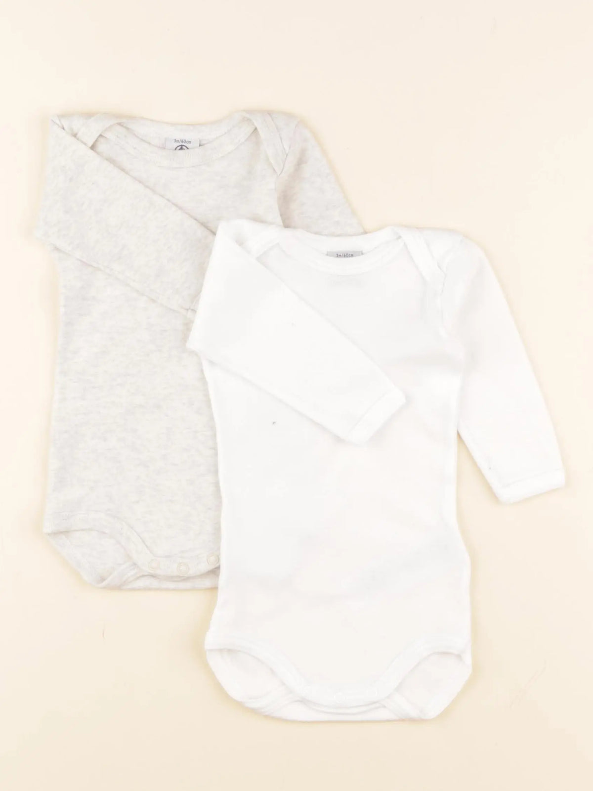 Petit Bateau - lot de 2 bodies en coton blanc, gris - 3 mois