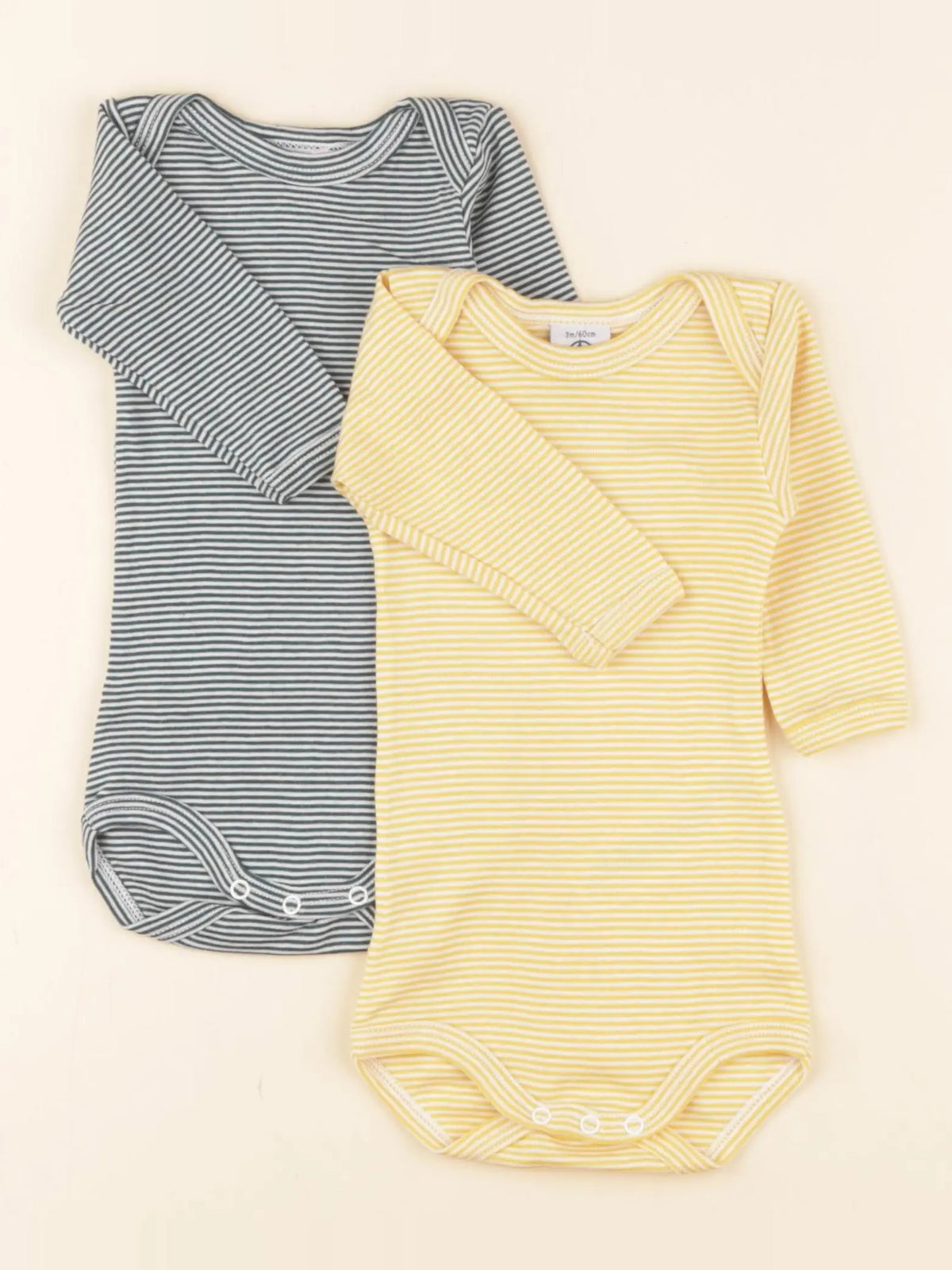 Petit Bateau - lot de 2 bodies en coton bleu, jaune - 3 mois