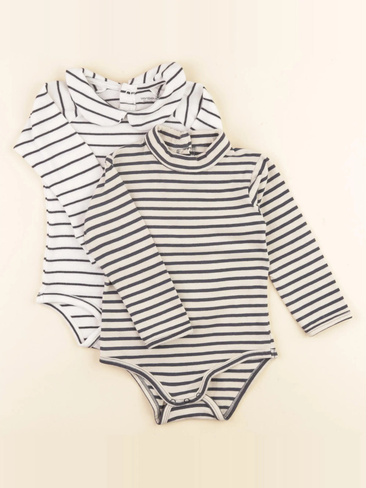 Vertbaudet - lot de 2 bodies à col beige, bleu - 18 mois