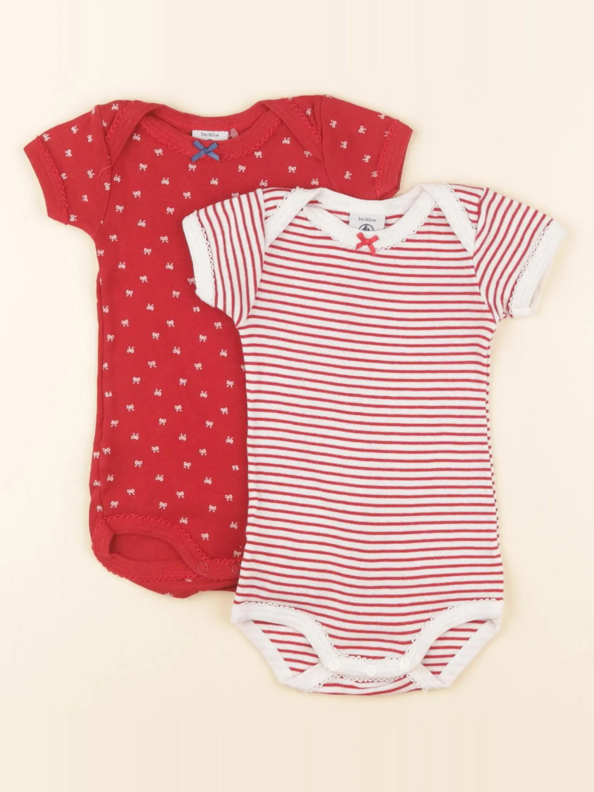Petit Bateau - lot de 2 bodies en coton rouge, blanc - 3 mois