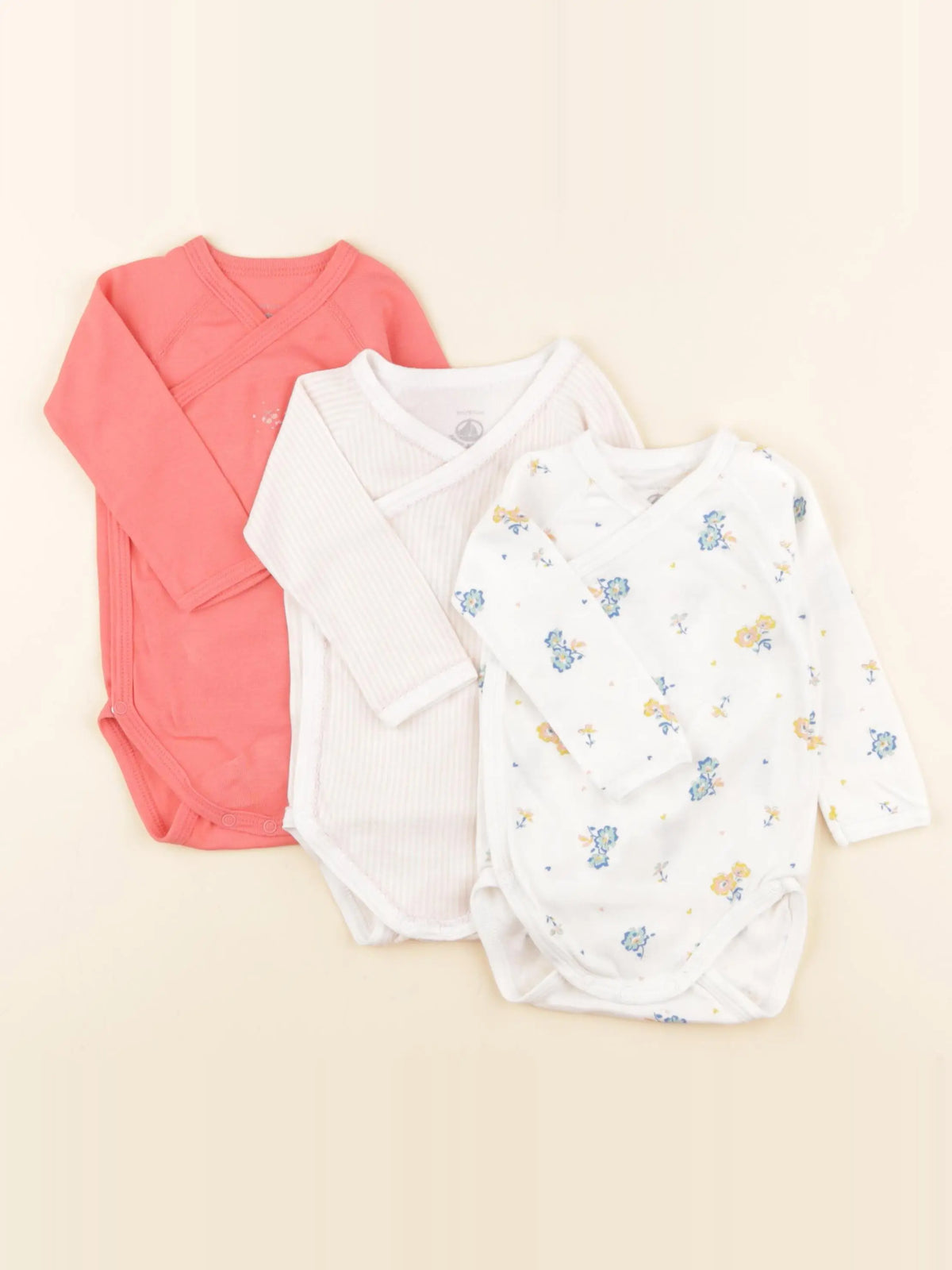 Petit Bateau - lot de 3 bodies en coton rose, blanc - 6 mois