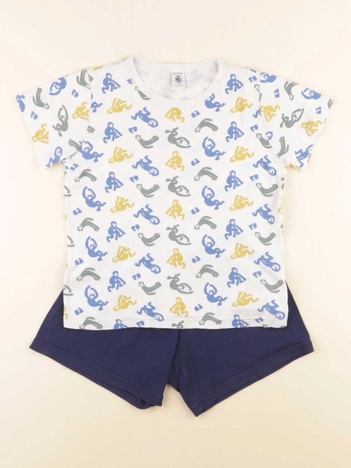 Petit Bateau - pyjama coton blanc, bleu - 8 ans