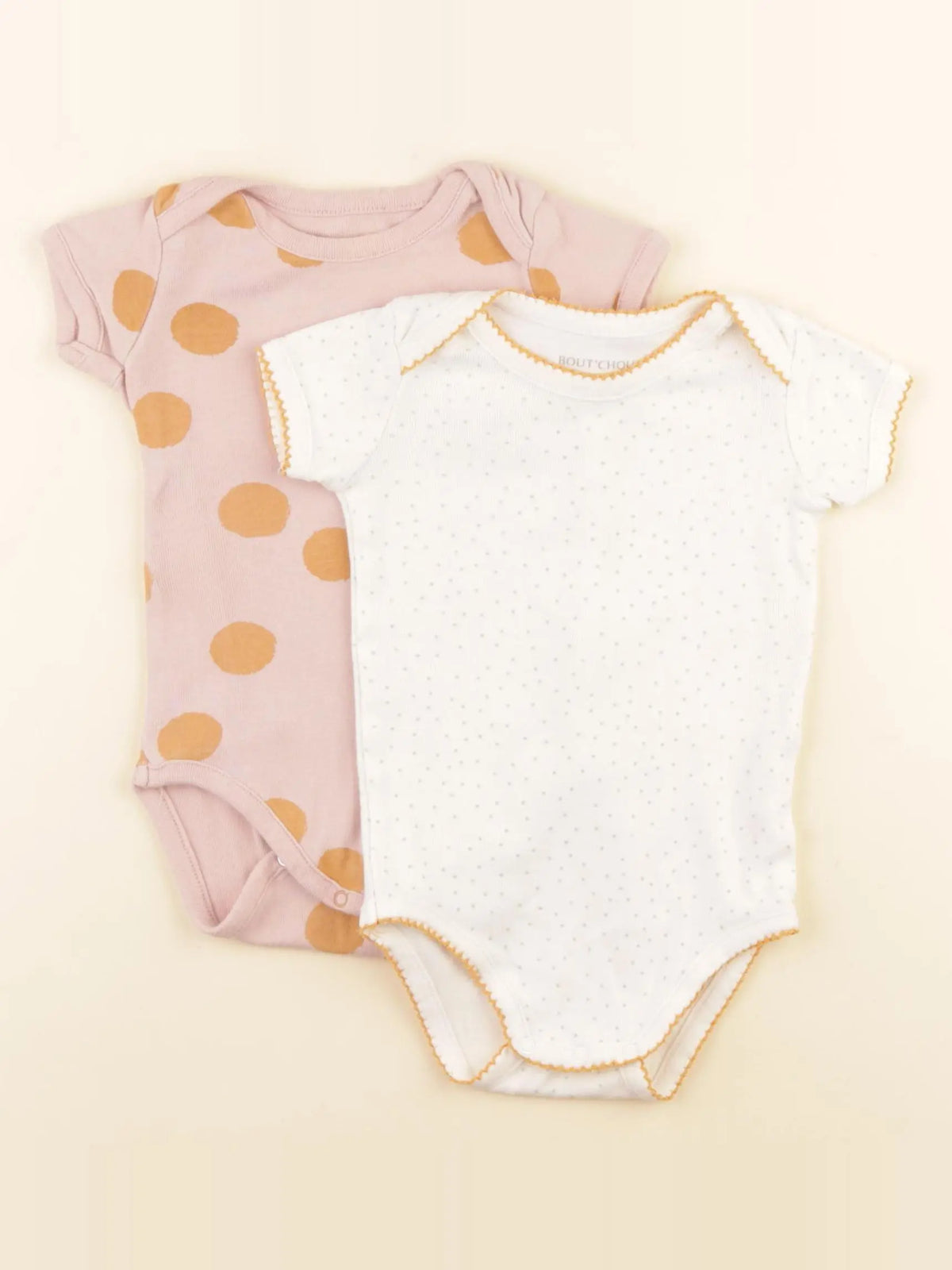 Boutchou - lot de 2 bodies en coton beige, rose - 6 mois