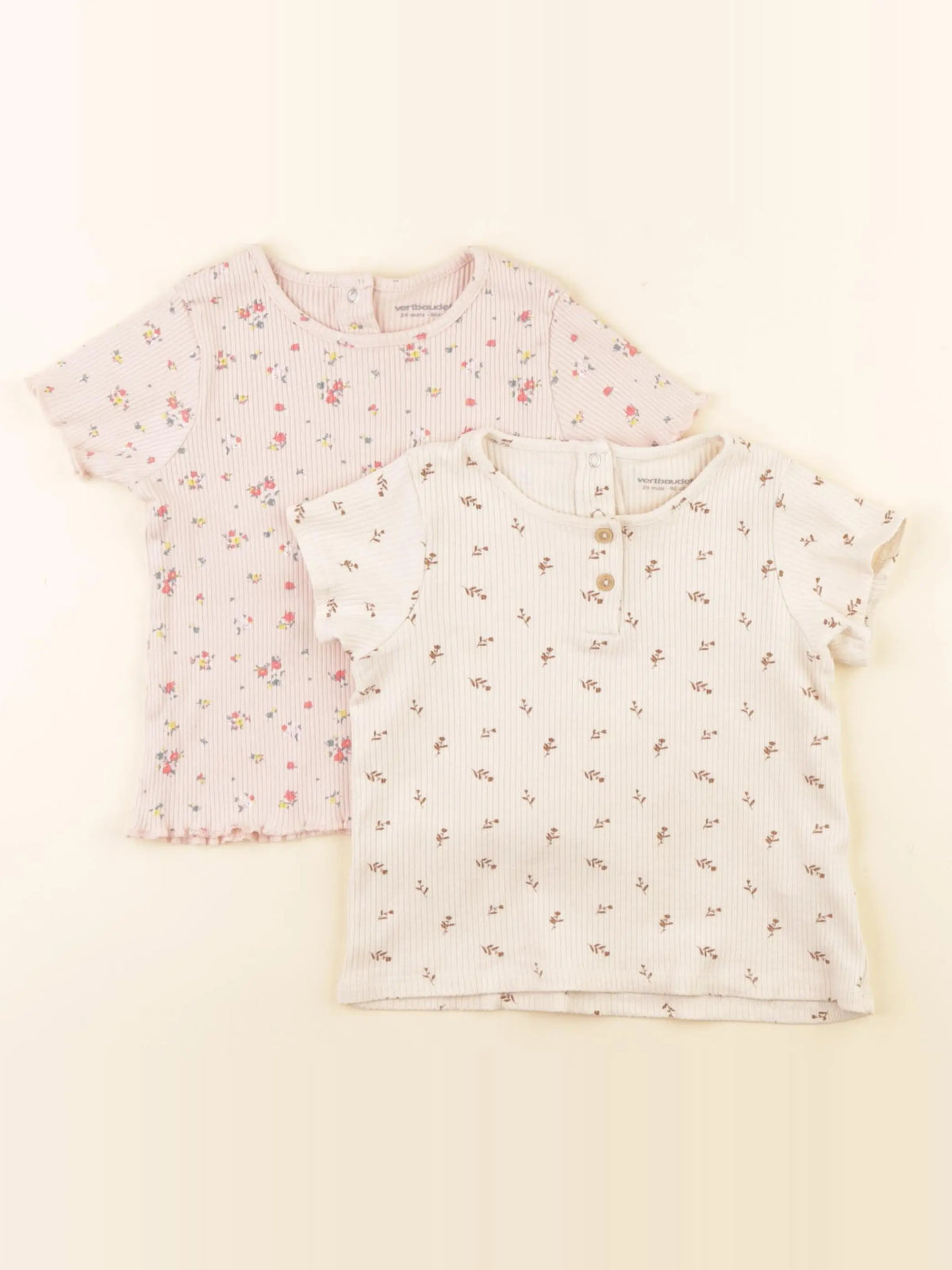 Vertbaudet - lot de 2 tee-shirts beige, rose - 24 mois