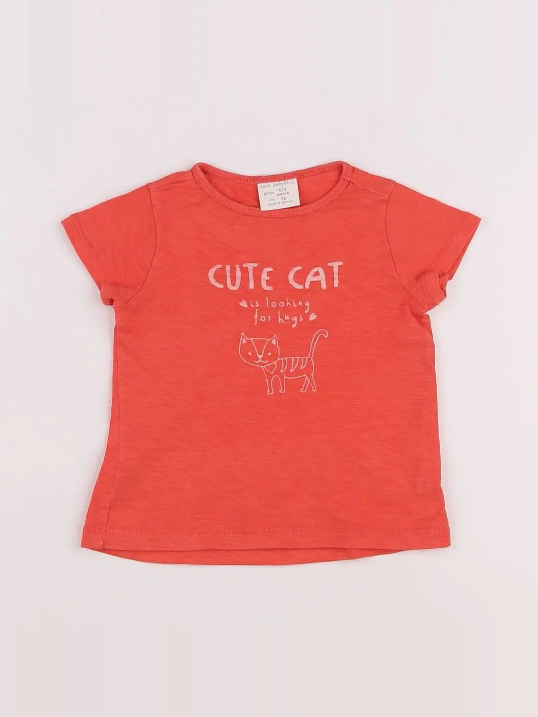 Zara - tee-shirt orange - 6/9 mois