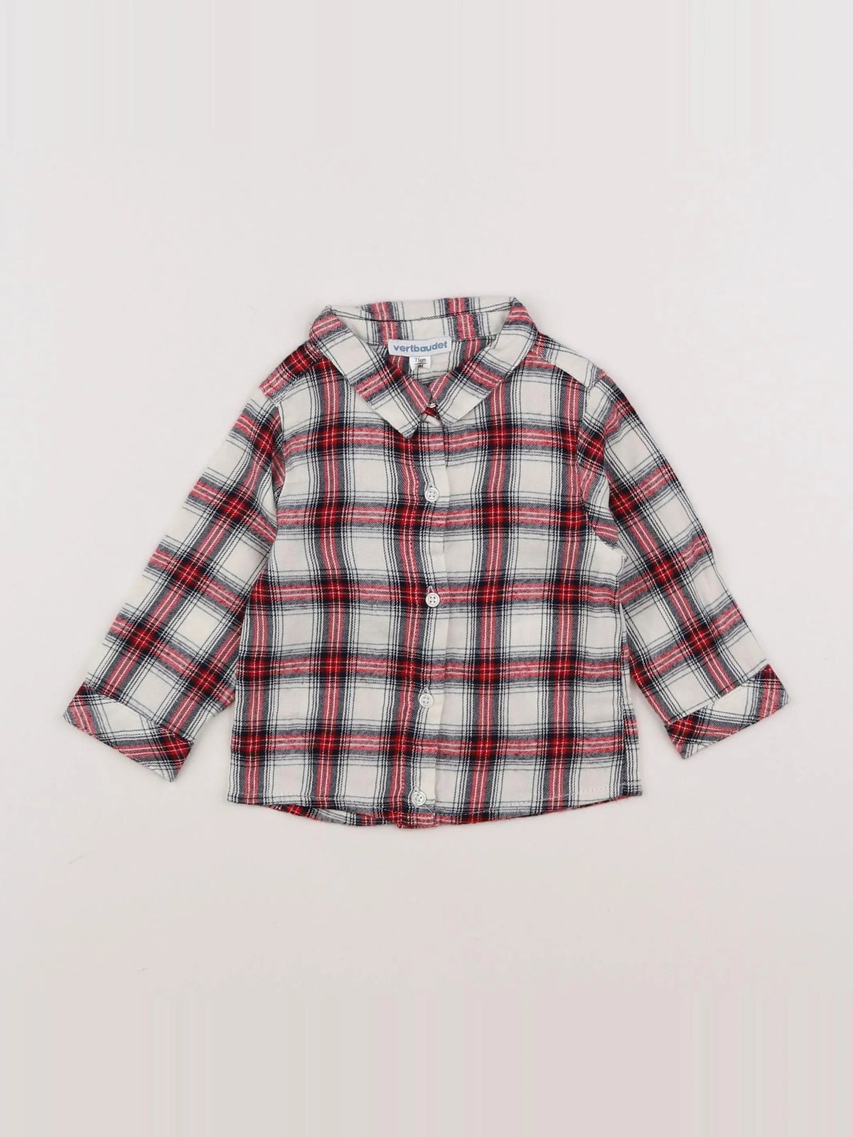Vertbaudet - chemise blanc, rouge - 9 mois