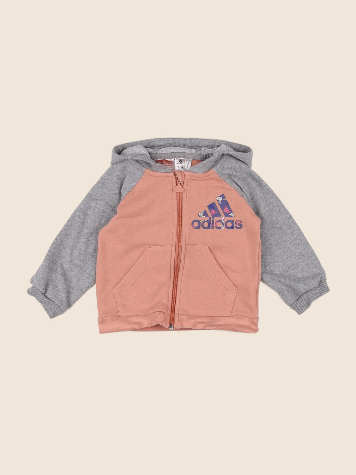 Adidas - sweat gris, rose - 6/9 mois