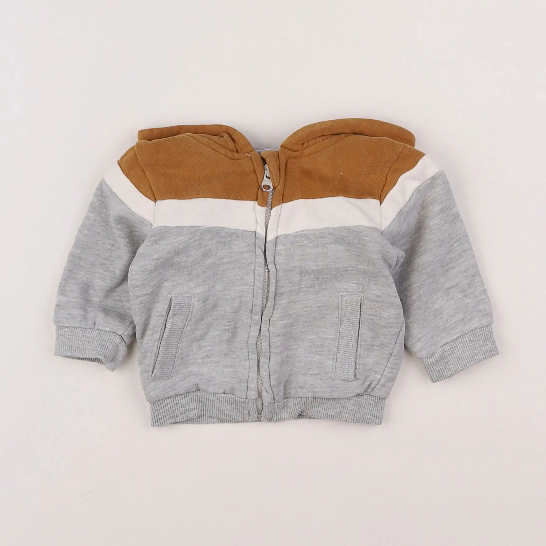 Vertbaudet - sweat gris, marron - 3 mois