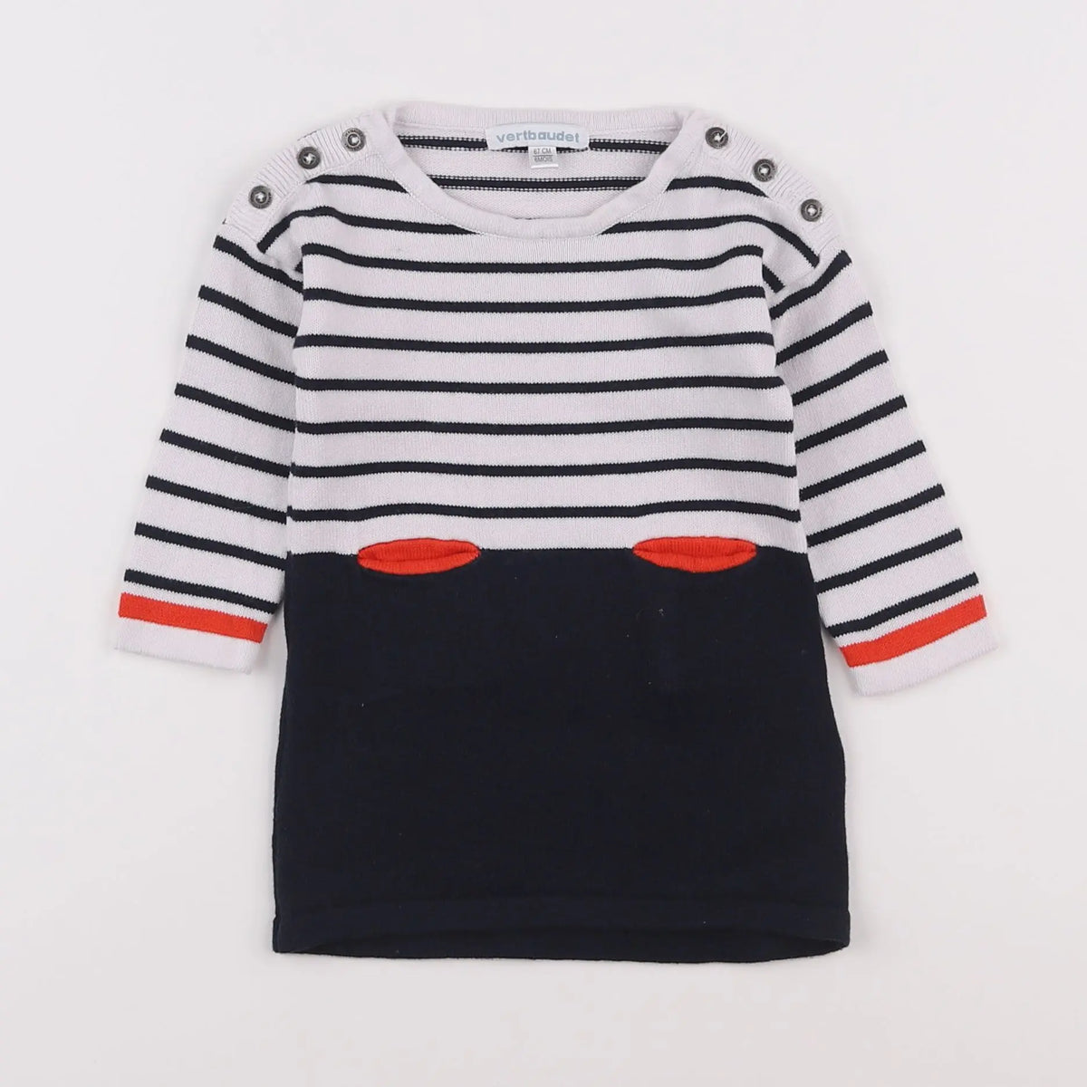 Vertbaudet - robe blanc, bleu - 6 mois